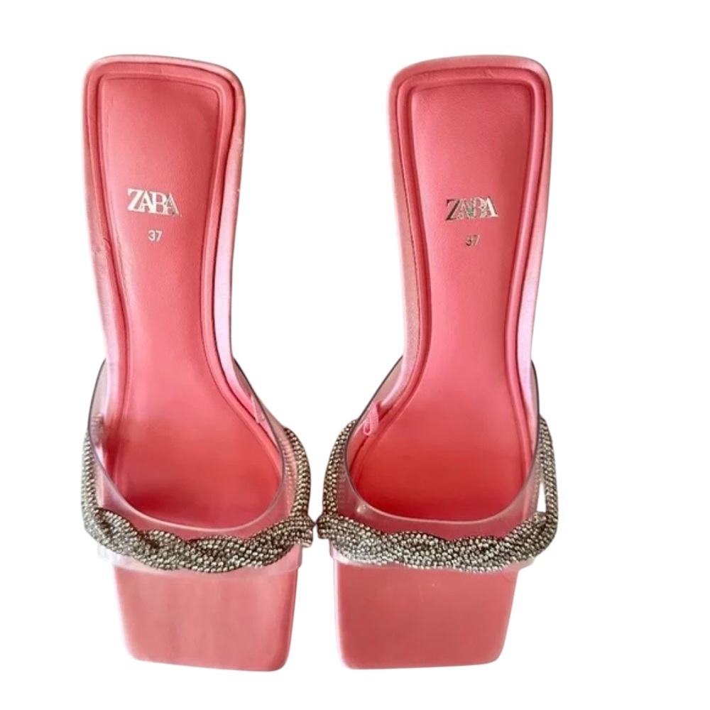 Zara Pink Satin Rhinestone Slip-On Heels